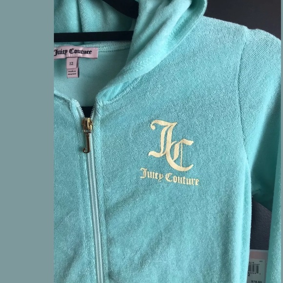 New JUICY COUTURE Robertson Jacket Aruba Blue Hood Track Suit Terry Hoodie Girls - Picture 3 of 11